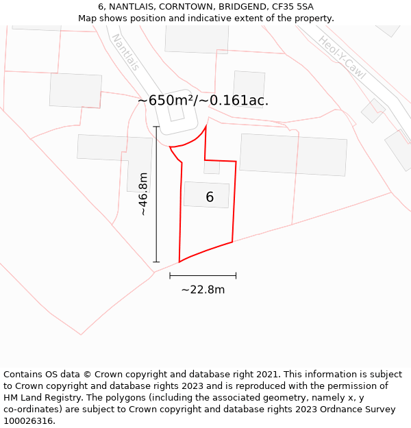 6, NANTLAIS, CORNTOWN, BRIDGEND, CF35 5SA: Plot and title map