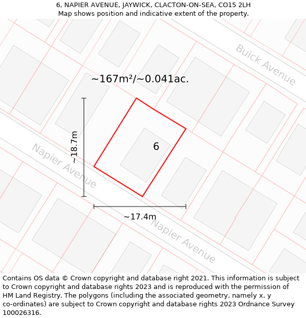6, NAPIER AVENUE, JAYWICK, CLACTON-ON-SEA, CO15 2LH: Plot and title map