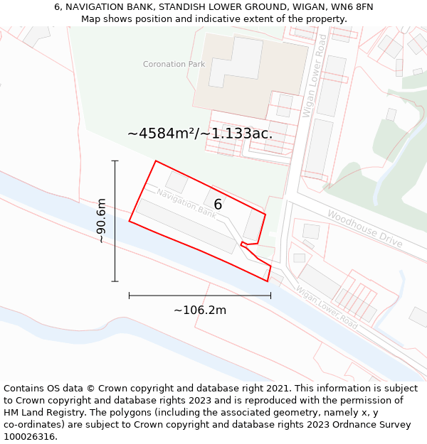 6, NAVIGATION BANK, STANDISH LOWER GROUND, WIGAN, WN6 8FN: Plot and title map