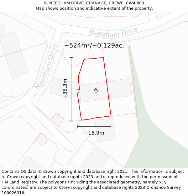 6, NEEDHAM DRIVE, CRANAGE, CREWE, CW4 8FB: Plot and title map