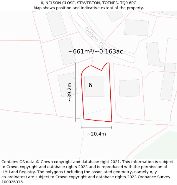 6, NELSON CLOSE, STAVERTON, TOTNES, TQ9 6PG: Plot and title map