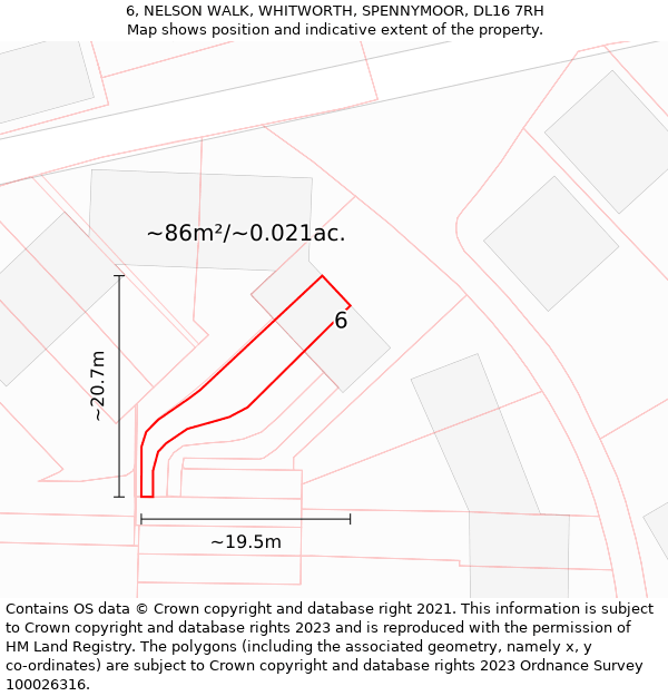 6, NELSON WALK, WHITWORTH, SPENNYMOOR, DL16 7RH: Plot and title map