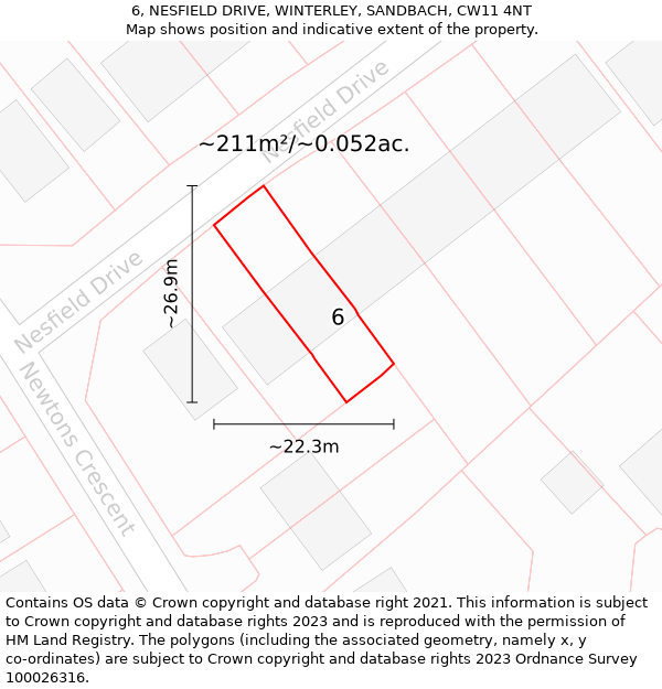 6, NESFIELD DRIVE, WINTERLEY, SANDBACH, CW11 4NT: Plot and title map