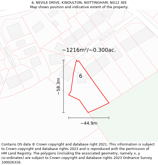 6, NEVILE DRIVE, KINOULTON, NOTTINGHAM, NG12 3EE: Plot and title map