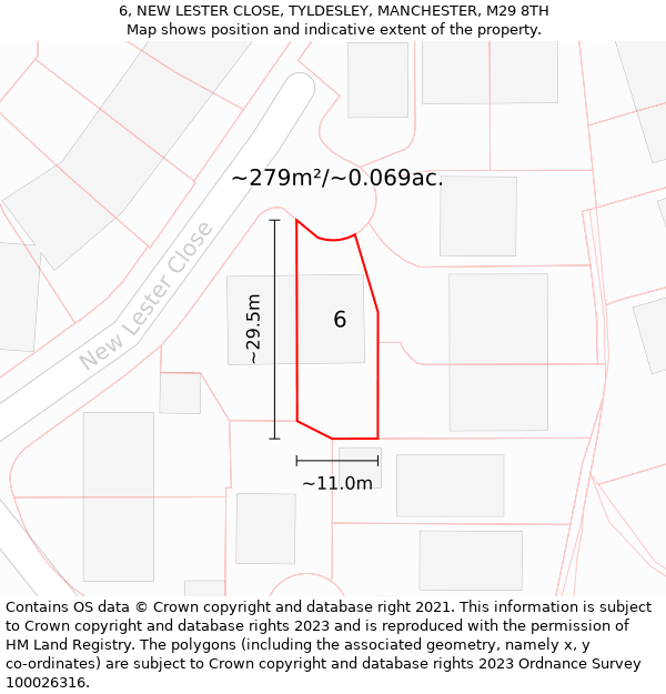 6, NEW LESTER CLOSE, TYLDESLEY, MANCHESTER, M29 8TH: Plot and title map