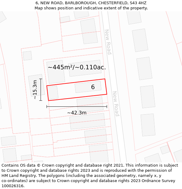 6, NEW ROAD, BARLBOROUGH, CHESTERFIELD, S43 4HZ: Plot and title map