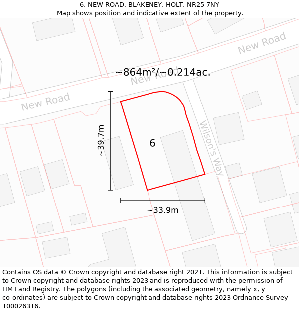 6, NEW ROAD, BLAKENEY, HOLT, NR25 7NY: Plot and title map