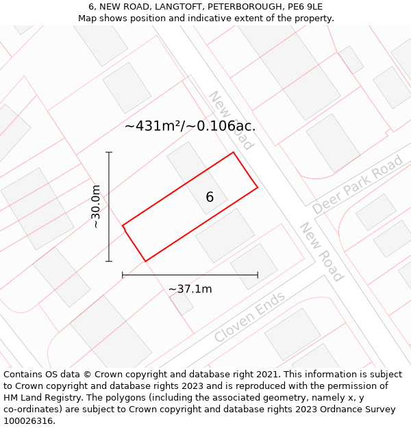 6, NEW ROAD, LANGTOFT, PETERBOROUGH, PE6 9LE: Plot and title map