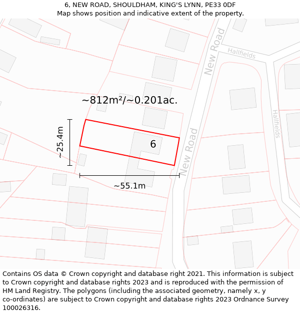 6, NEW ROAD, SHOULDHAM, KING'S LYNN, PE33 0DF: Plot and title map