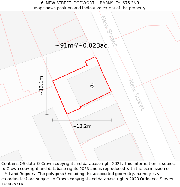 6, NEW STREET, DODWORTH, BARNSLEY, S75 3NR: Plot and title map