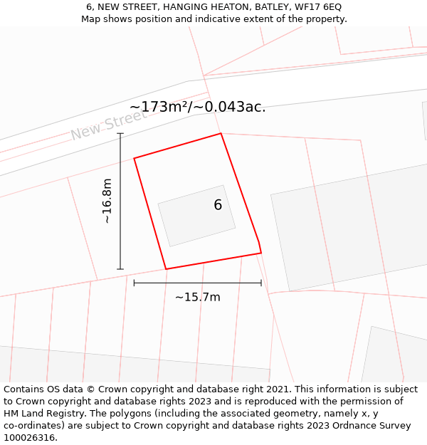 6, NEW STREET, HANGING HEATON, BATLEY, WF17 6EQ: Plot and title map