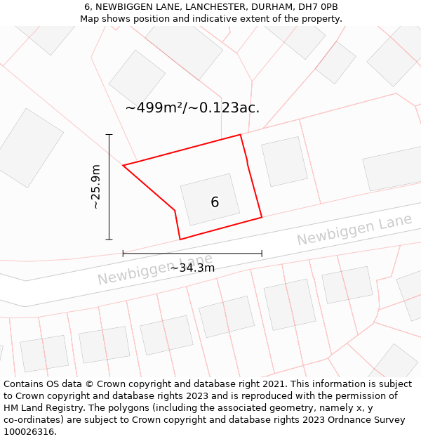 6, NEWBIGGEN LANE, LANCHESTER, DURHAM, DH7 0PB: Plot and title map