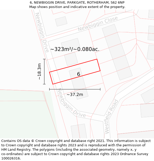 6, NEWBIGGIN DRIVE, PARKGATE, ROTHERHAM, S62 6NP: Plot and title map