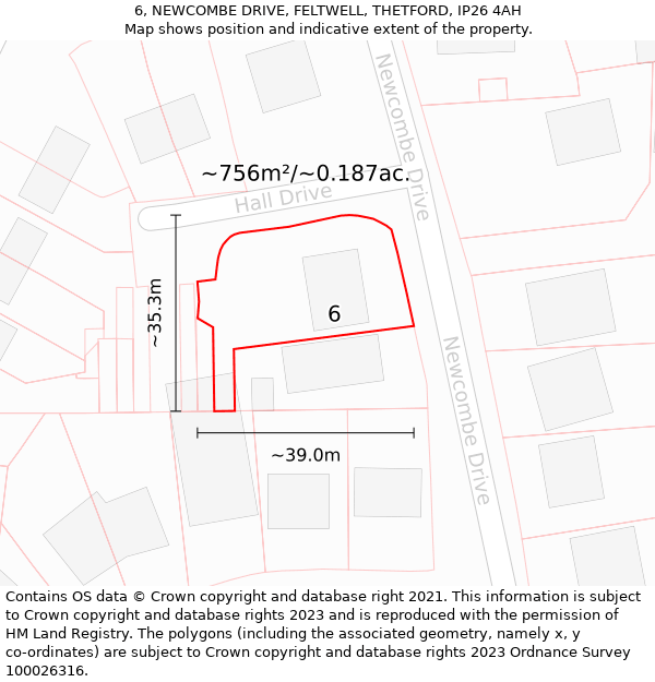 6, NEWCOMBE DRIVE, FELTWELL, THETFORD, IP26 4AH: Plot and title map