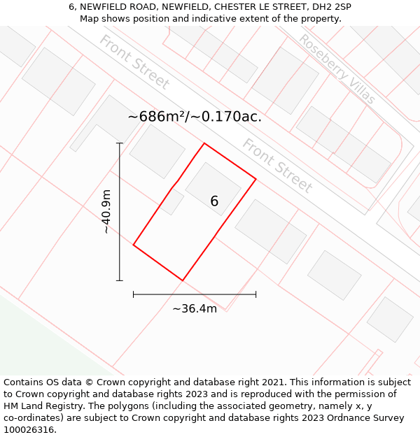 6, NEWFIELD ROAD, NEWFIELD, CHESTER LE STREET, DH2 2SP: Plot and title map