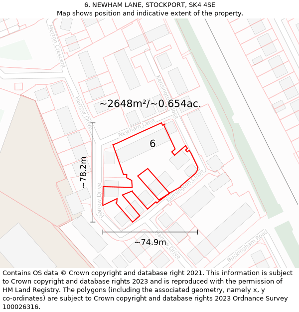 6, NEWHAM LANE, STOCKPORT, SK4 4SE: Plot and title map