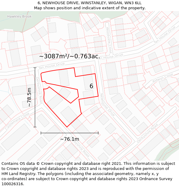 6, NEWHOUSE DRIVE, WINSTANLEY, WIGAN, WN3 6LL: Plot and title map