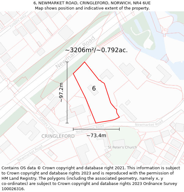 6, NEWMARKET ROAD, CRINGLEFORD, NORWICH, NR4 6UE: Plot and title map