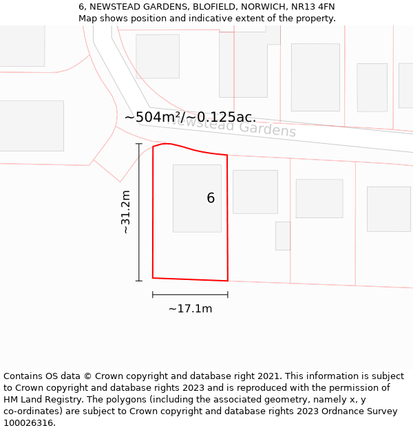 6, NEWSTEAD GARDENS, BLOFIELD, NORWICH, NR13 4FN: Plot and title map