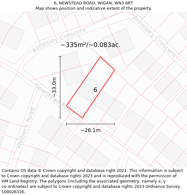 6, NEWSTEAD ROAD, WIGAN, WN3 6RT: Plot and title map