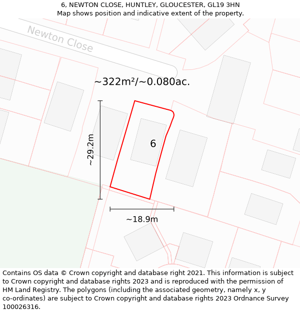 6, NEWTON CLOSE, HUNTLEY, GLOUCESTER, GL19 3HN: Plot and title map