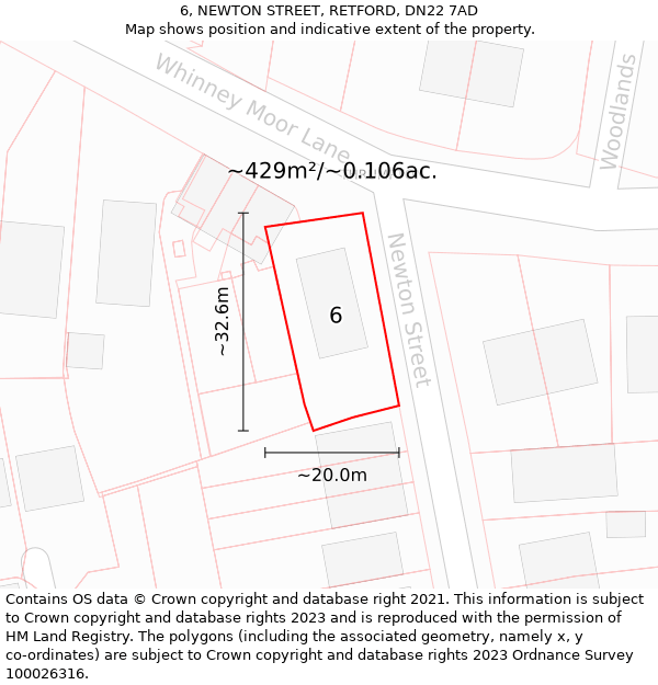 6, NEWTON STREET, RETFORD, DN22 7AD: Plot and title map