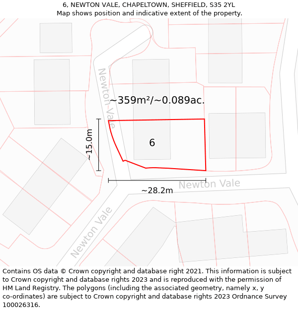 6, NEWTON VALE, CHAPELTOWN, SHEFFIELD, S35 2YL: Plot and title map