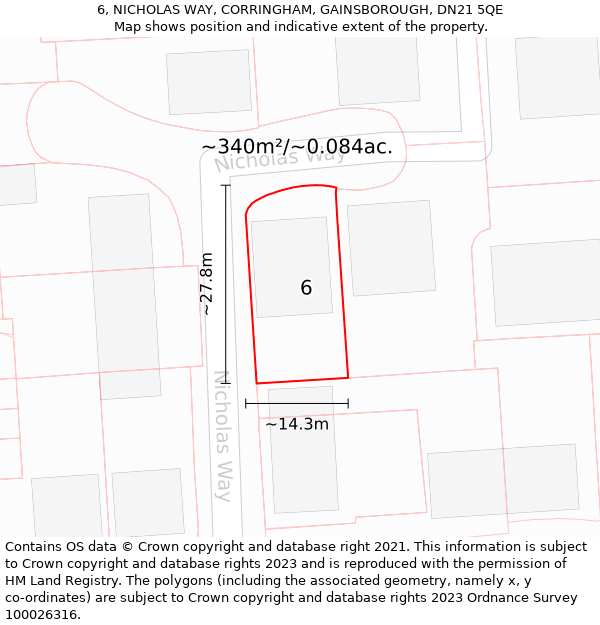 6, NICHOLAS WAY, CORRINGHAM, GAINSBOROUGH, DN21 5QE: Plot and title map