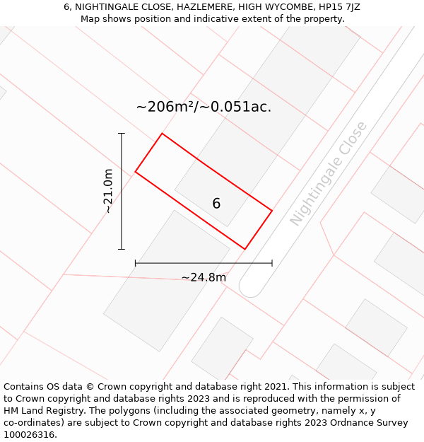 6, NIGHTINGALE CLOSE, HAZLEMERE, HIGH WYCOMBE, HP15 7JZ: Plot and title map