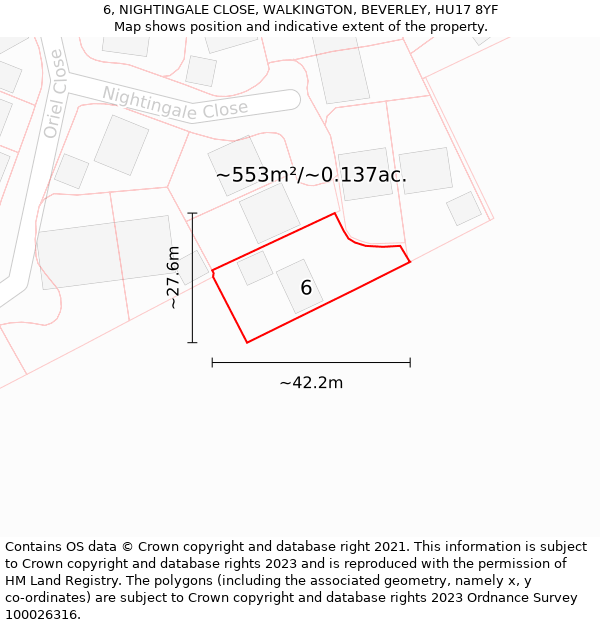 6, NIGHTINGALE CLOSE, WALKINGTON, BEVERLEY, HU17 8YF: Plot and title map