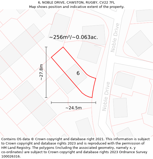 6, NOBLE DRIVE, CAWSTON, RUGBY, CV22 7FL: Plot and title map