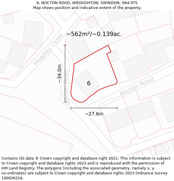 6, NOCTON ROAD, WROUGHTON, SWINDON, SN4 0TS: Plot and title map