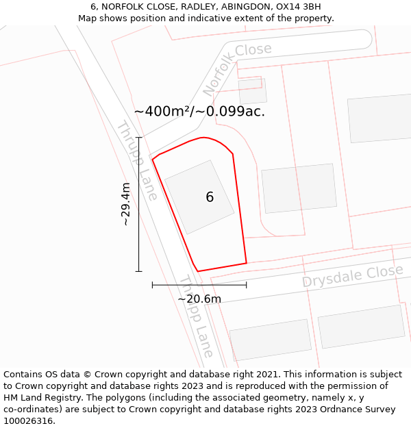 6, NORFOLK CLOSE, RADLEY, ABINGDON, OX14 3BH: Plot and title map