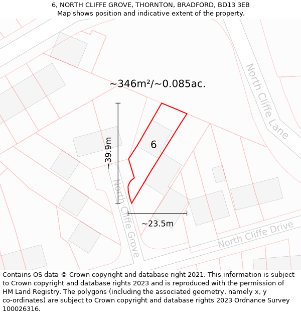 6, NORTH CLIFFE GROVE, THORNTON, BRADFORD, BD13 3EB: Plot and title map