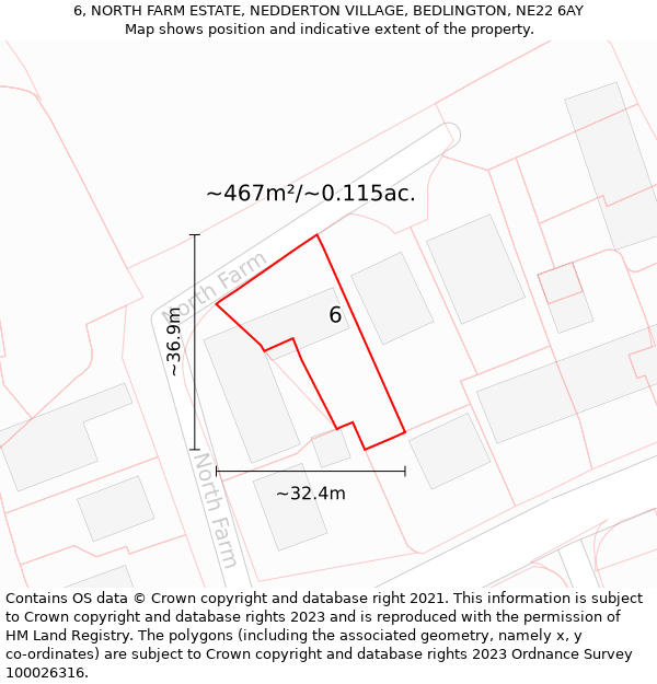 6, NORTH FARM ESTATE, NEDDERTON VILLAGE, BEDLINGTON, NE22 6AY: Plot and title map