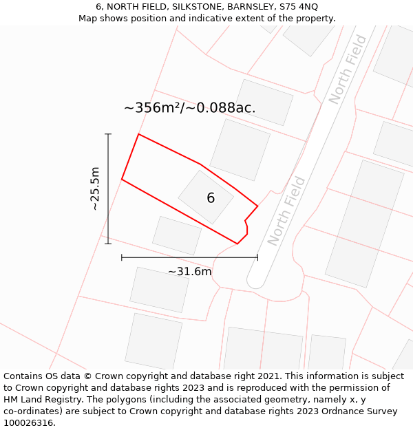 6, NORTH FIELD, SILKSTONE, BARNSLEY, S75 4NQ: Plot and title map