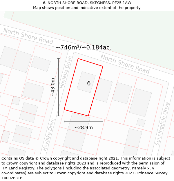 6, NORTH SHORE ROAD, SKEGNESS, PE25 1AW: Plot and title map