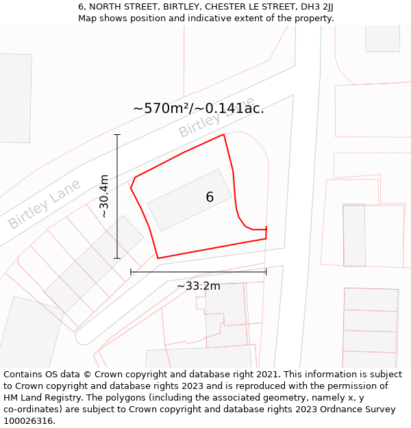 6, NORTH STREET, BIRTLEY, CHESTER LE STREET, DH3 2JJ: Plot and title map