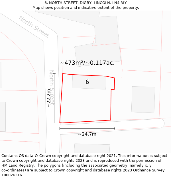 6, NORTH STREET, DIGBY, LINCOLN, LN4 3LY: Plot and title map