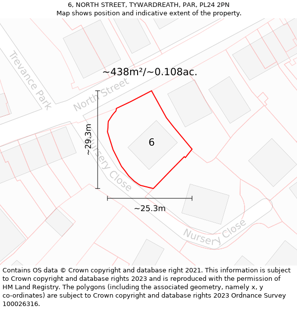 6, NORTH STREET, TYWARDREATH, PAR, PL24 2PN: Plot and title map