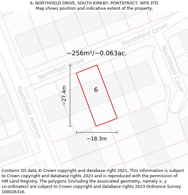 6, NORTHFIELD DRIVE, SOUTH KIRKBY, PONTEFRACT, WF9 3TD: Plot and title map