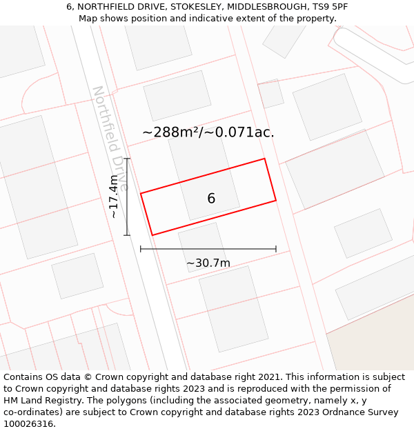 6, NORTHFIELD DRIVE, STOKESLEY, MIDDLESBROUGH, TS9 5PF: Plot and title map