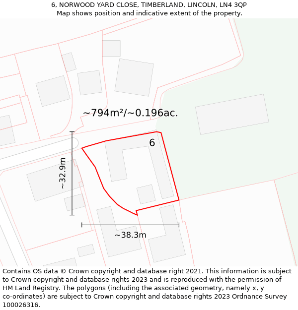 6, NORWOOD YARD CLOSE, TIMBERLAND, LINCOLN, LN4 3QP: Plot and title map