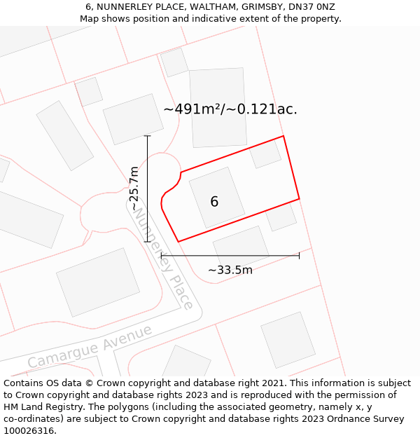 6, NUNNERLEY PLACE, WALTHAM, GRIMSBY, DN37 0NZ: Plot and title map