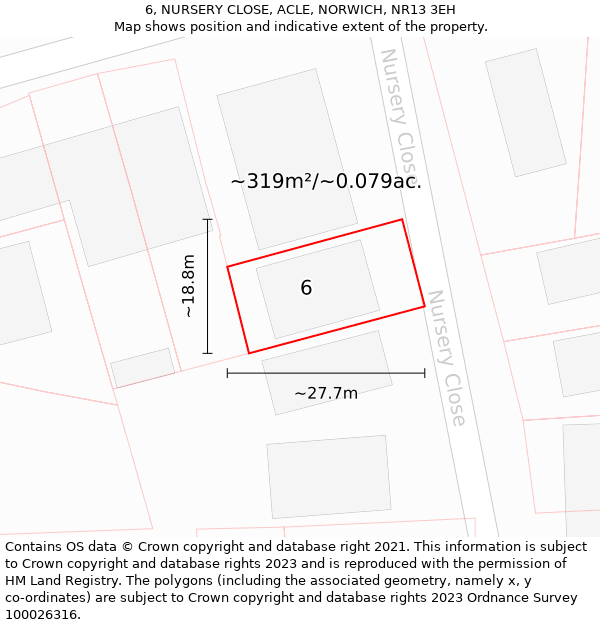 6, NURSERY CLOSE, ACLE, NORWICH, NR13 3EH: Plot and title map