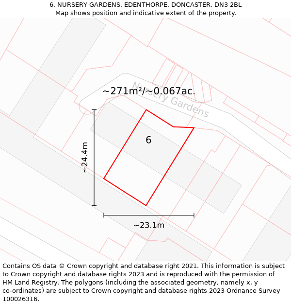 6, NURSERY GARDENS, EDENTHORPE, DONCASTER, DN3 2BL: Plot and title map