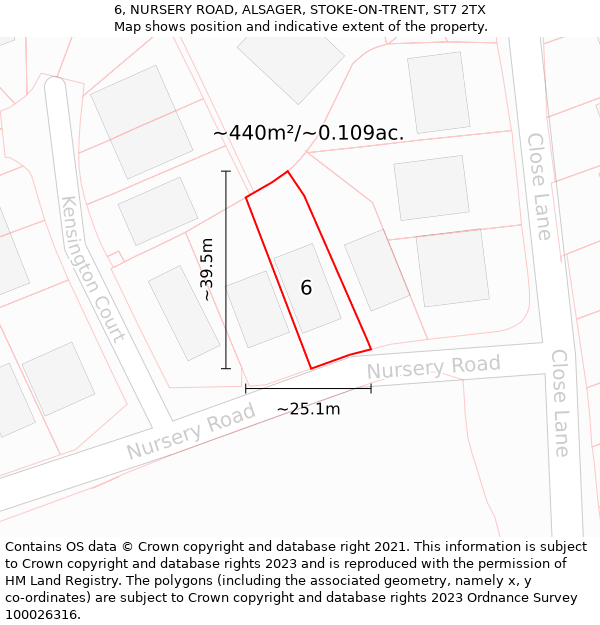 6, NURSERY ROAD, ALSAGER, STOKE-ON-TRENT, ST7 2TX: Plot and title map