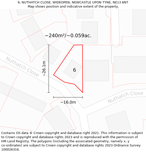 6, NUTHATCH CLOSE, WIDEOPEN, NEWCASTLE UPON TYNE, NE13 6NT: Plot and title map