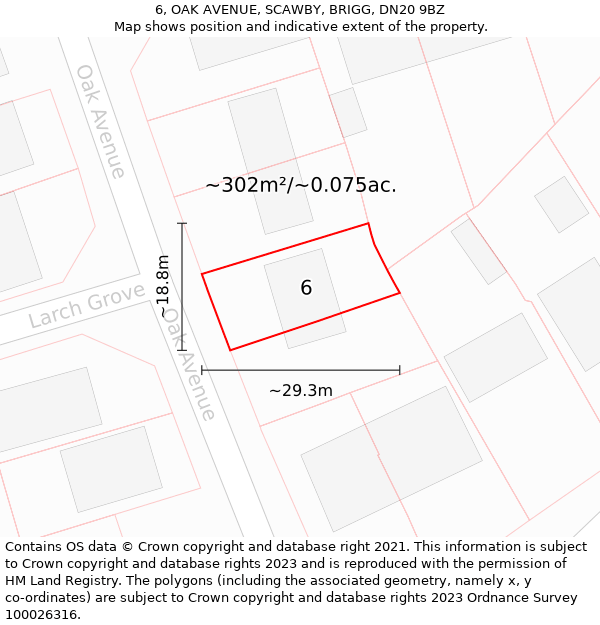 6, OAK AVENUE, SCAWBY, BRIGG, DN20 9BZ: Plot and title map