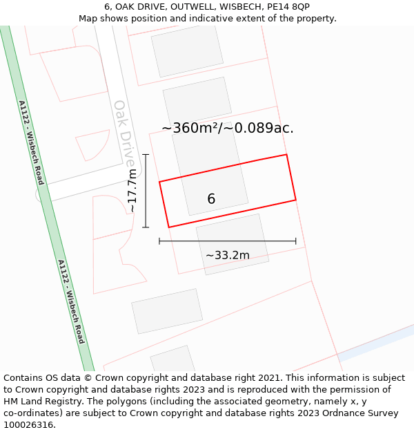 6, OAK DRIVE, OUTWELL, WISBECH, PE14 8QP: Plot and title map